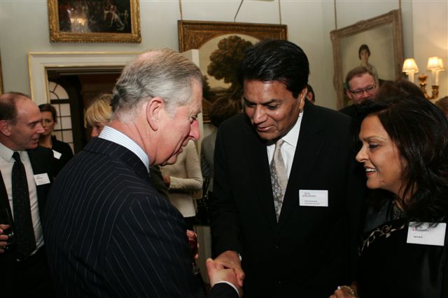 Mr. S.K. Modi and Mrs. Abha Modi with HRH Prince Charles at the presentation ceremony of the Prince of Wales Medal for Arts Philanthropy held at Clarence House in London on the 24th of November 2009.