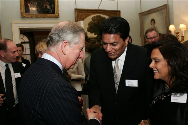 Mr. S.K. Modi and Mrs. Abha Modi with HRH Prince Charles at the presentation ceremony of the Prince of Wales Medal for Arts Philanthropy held at Clarence House in London on the 24th of November 2009.